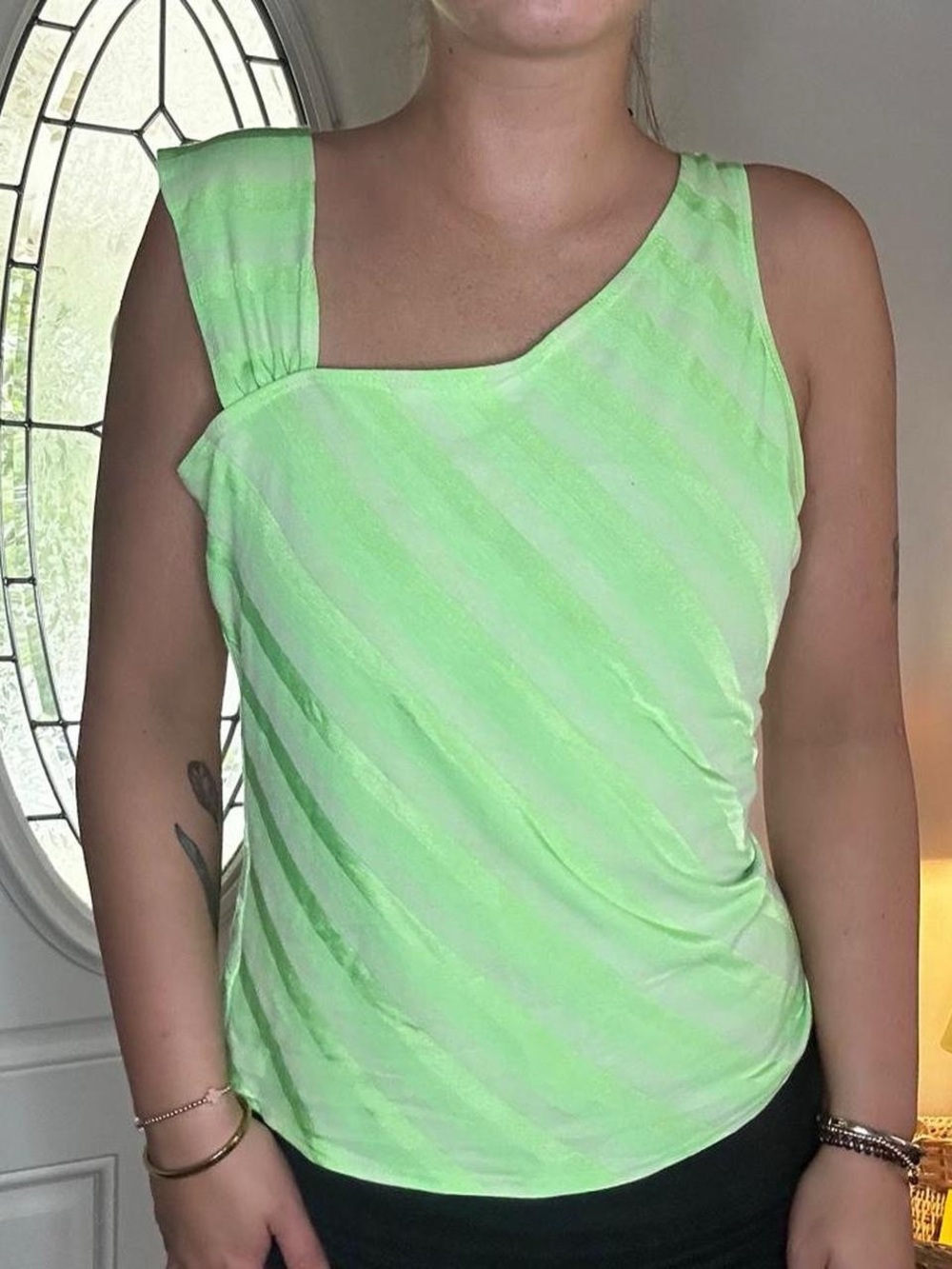 Rue21 Neon Green One-Shoulder Tank Top
